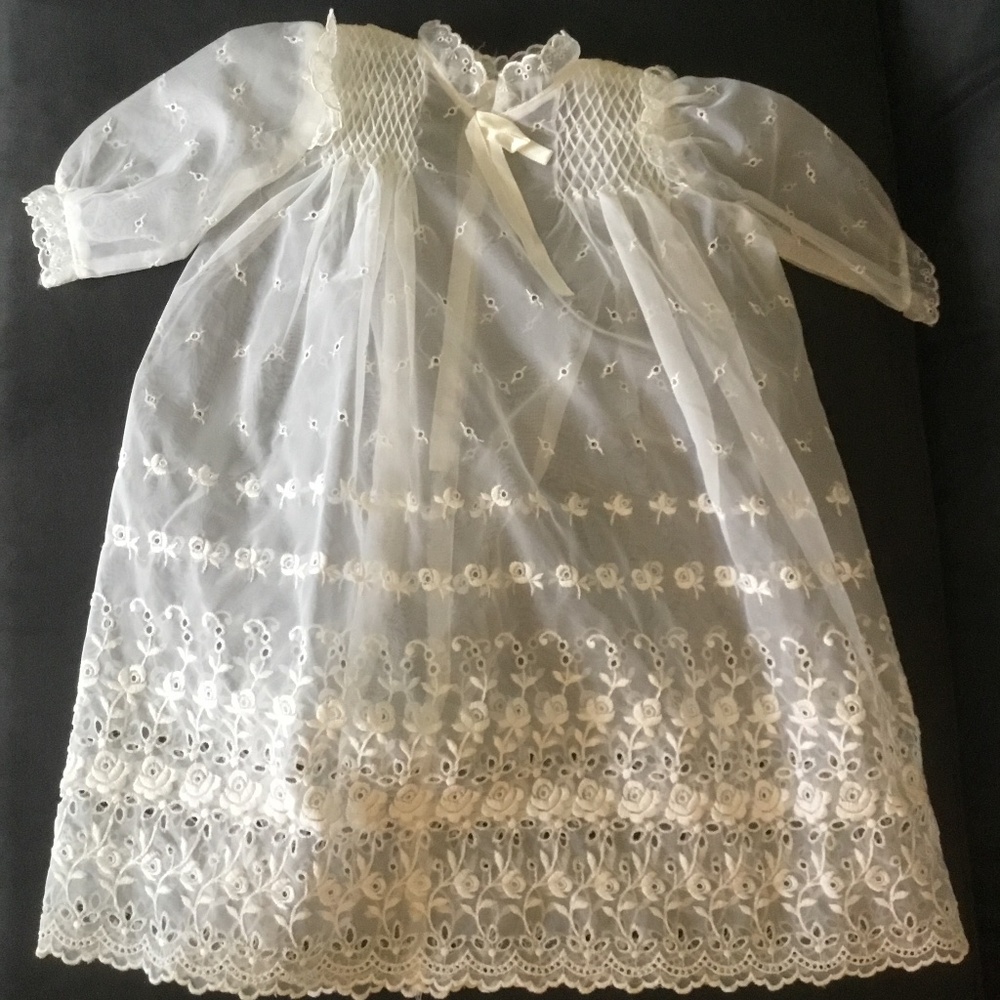 Infant christening baptismal gown set slip bonnet booties 3 to 6 Months vintage